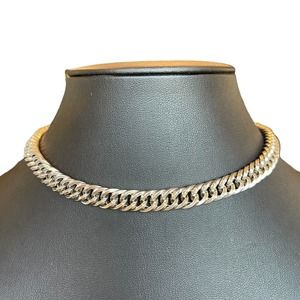 Vintage Chunky Curb Link Necklace Silver Tone Choker 13-16” Adjustable